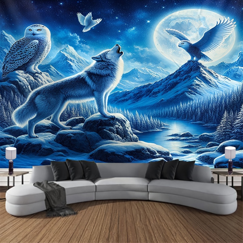 Interior Design Landscape - Wolf Howling At Moon Wall Mural