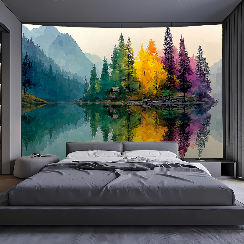 Colorful Forest Lake Wall Mura - Interior Design Landscape ulasan dan harga