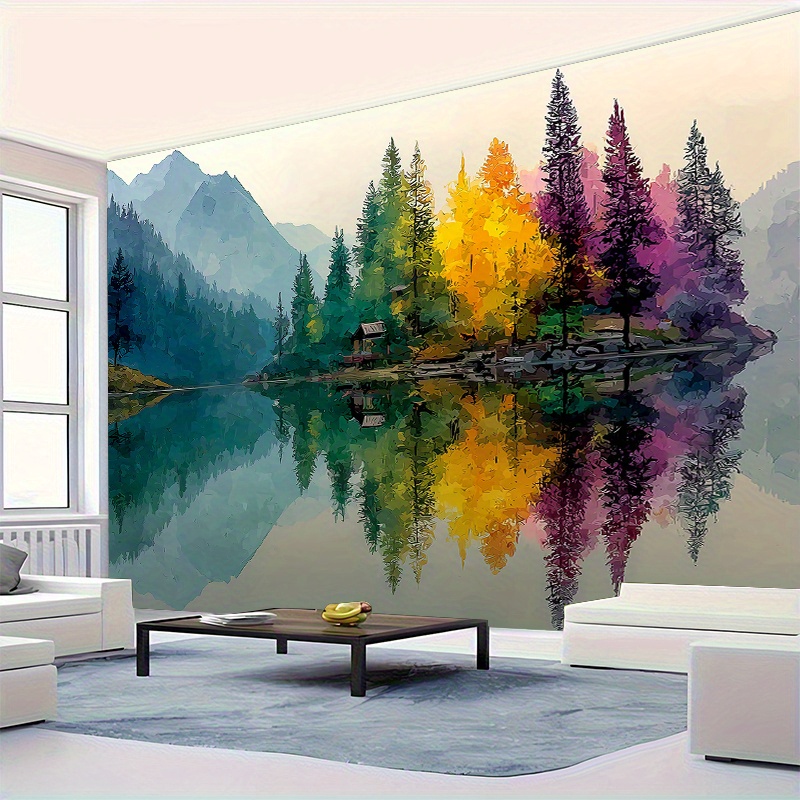 Colorful Forest Lake Wall Mura - Interior Design Landscape ulasan dan harga