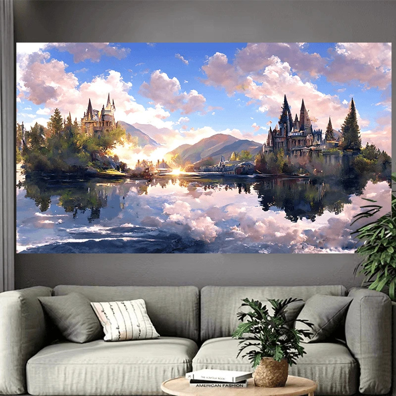 Castle Lake Wall Tapestry Fant - Interior Design Landscape ulasan dan harga