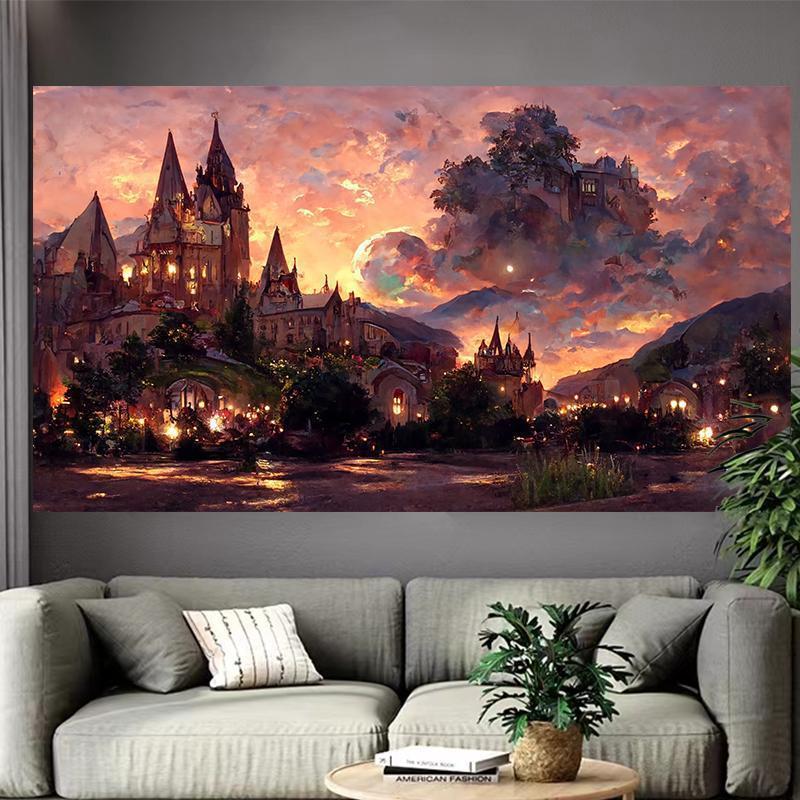 Castle Lake Wall Tapestry Fant - Interior Design Landscape ulasan dan harga