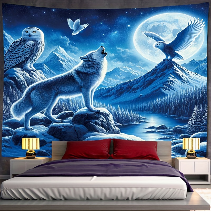 Wolf Howling At Moon Wall Mura - Interior Design Landscape ulasan dan harga