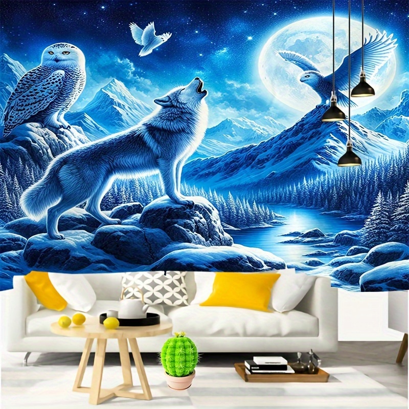 Wolf Howling At Moon Wall Mura - Interior Design Landscape ulasan dan harga